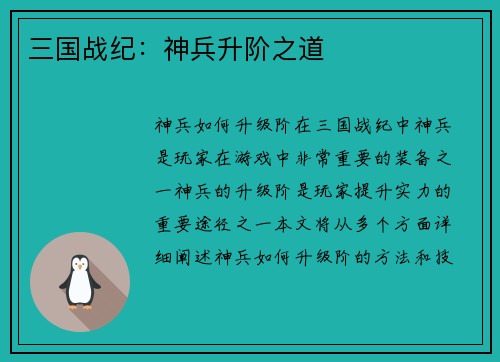 三国战纪：神兵升阶之道