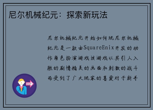 尼尔机械纪元：探索新玩法